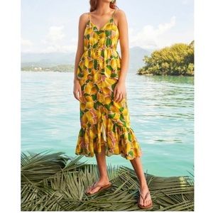 Farm Rio / anthropologie Fresh Lemons Ruffled Midi Dress Small